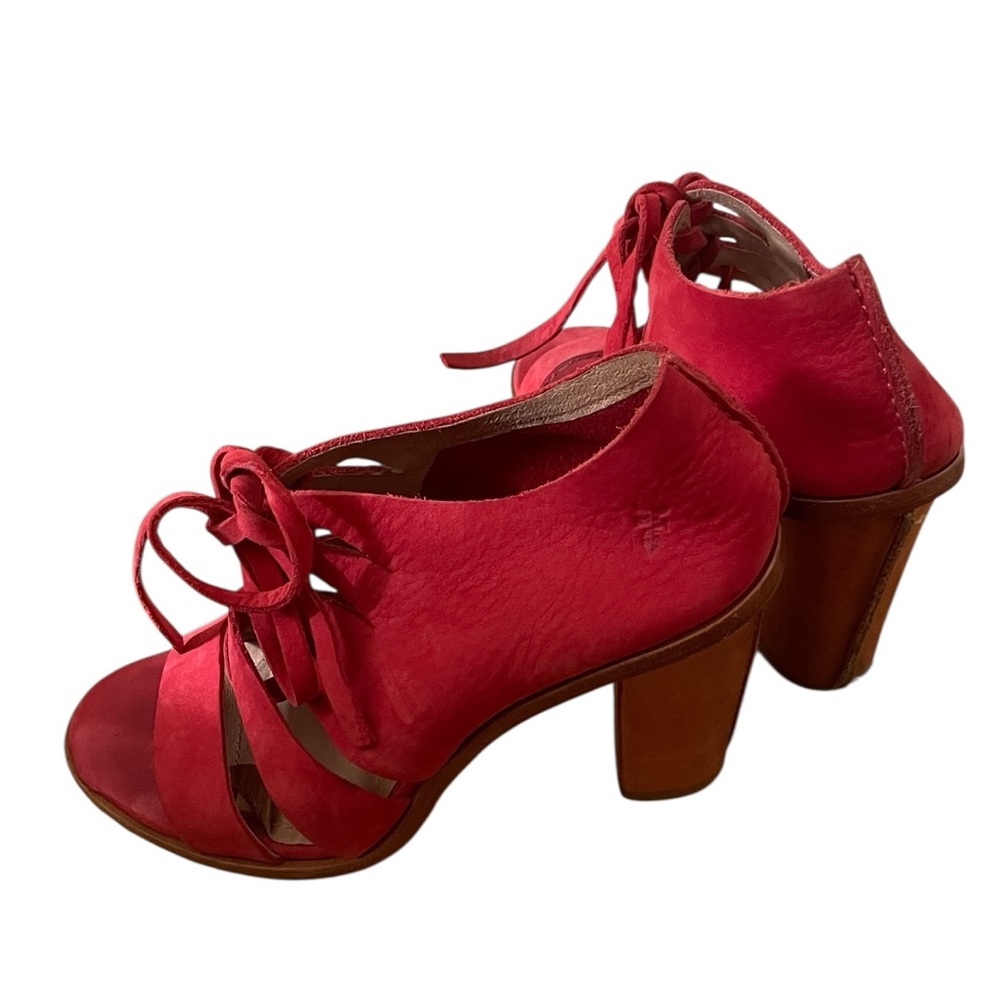 Frye Leather soft Suede Lace Sofia open toe heels, size 8.5